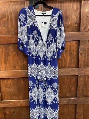 Kaari Blue Navy and White Paisley-Patterned Jumpsuit